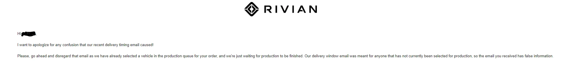 Rivian R1T R1S R1T updated estimated delivery window email (received June 11) 1655159648762