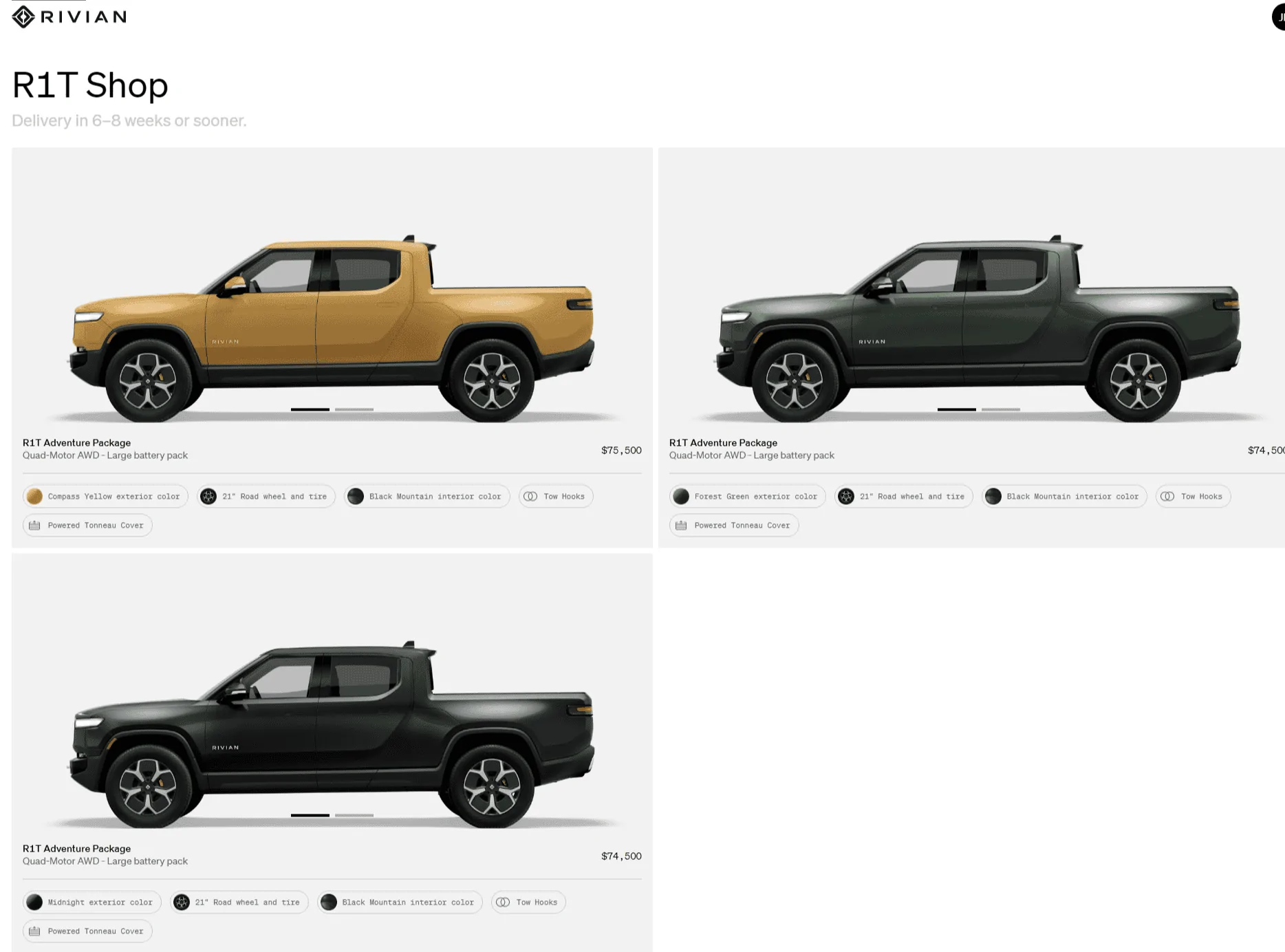Rivian R1T R1S Got this email from Rivian just now - R1T shop Vehicle Sho