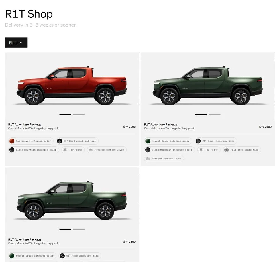 Rivian R1T R1S First look at @ “Introducing the R1 Shop” -- Rivian website to shop for R1T that delivers in 6-8 weeks The Shop Last