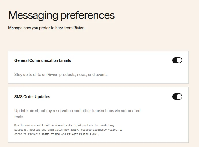 Rivian R1T R1S SMS Order Updates riv_sms