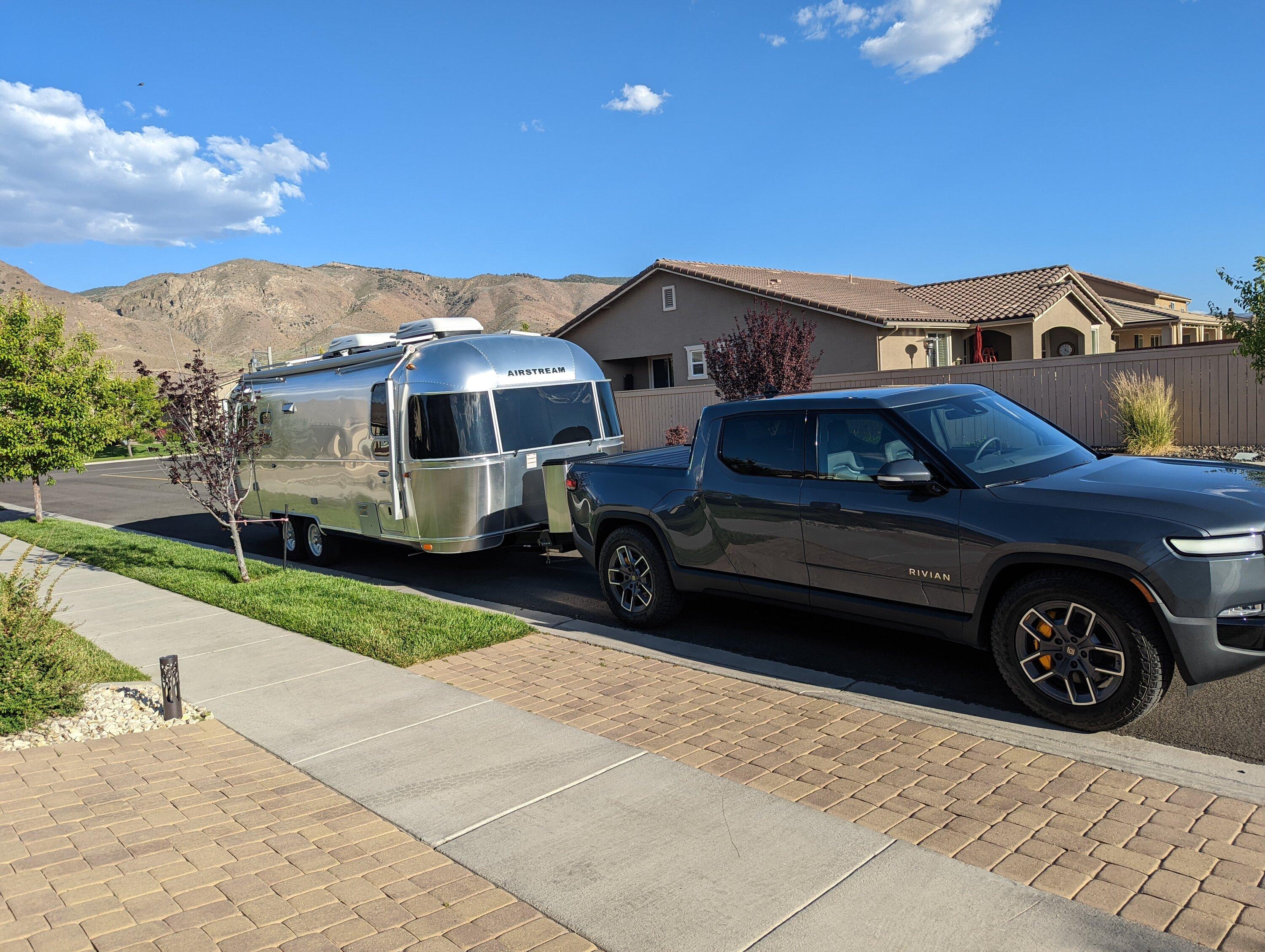 Rivian R1T R1S Trip Report - towing 6000 lbs 25' Airstream trailer from NV over Donner Pass to Grass Valley, CA PXL_20220625_012009734