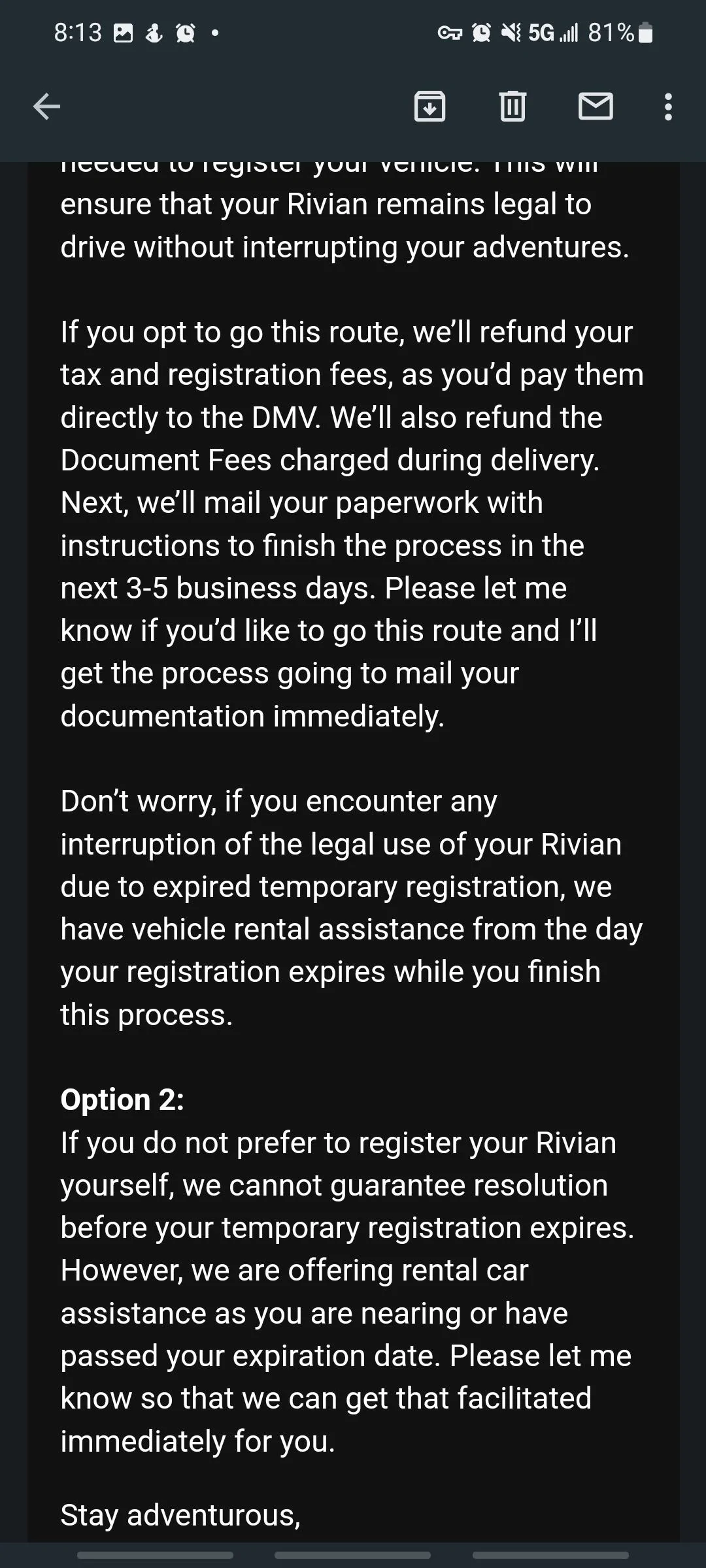 Rivian R1T R1S [Email] An Update On Your R1 Registration Screenshot_20220701-081358_Gmail
