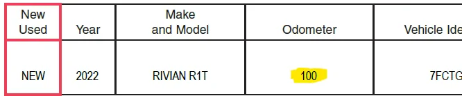 Rivian R1T R1S Odometer reading on sale contract Riv sale contract