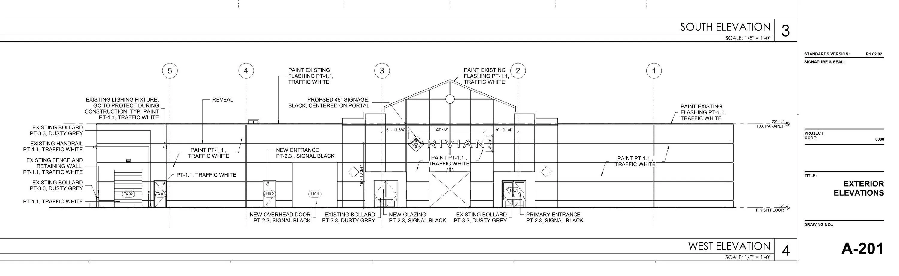 Rivian R1T R1S Tampa Service Center - July '22 update 01 2022.06.30_RIVIAN-TAMPA-IFP_ARCH 15 West Elevation