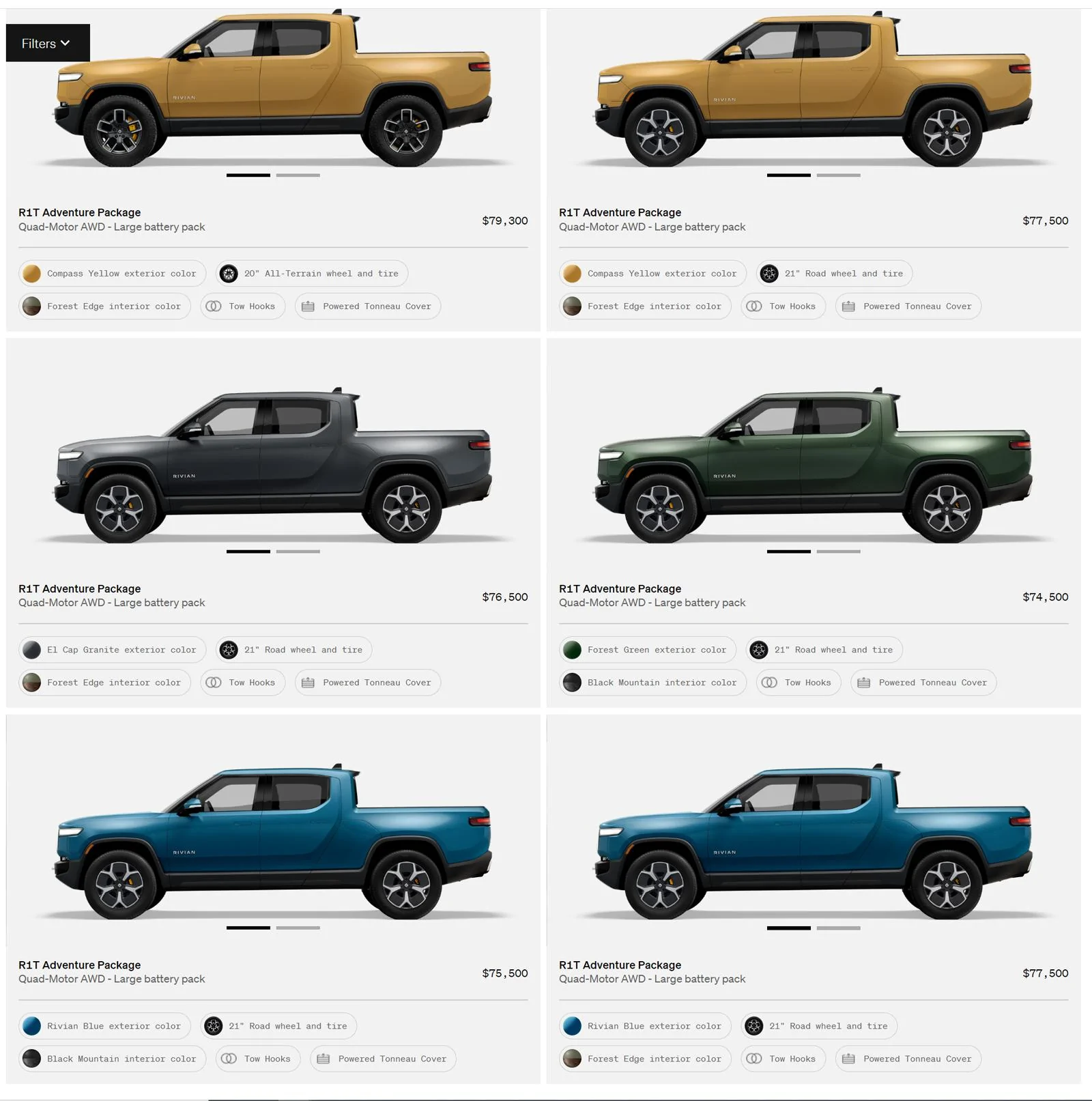 Rivian R1T R1S First look at @ “Introducing the R1 Shop” -- Rivian website to shop for R1T that delivers in 6-8 weeks Shop Screen Gra