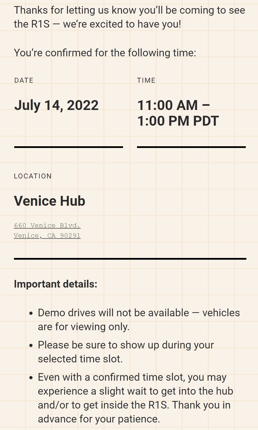 Rivian R1T R1S Invitations: Get up close with the R1S in Venice 1657257030659
