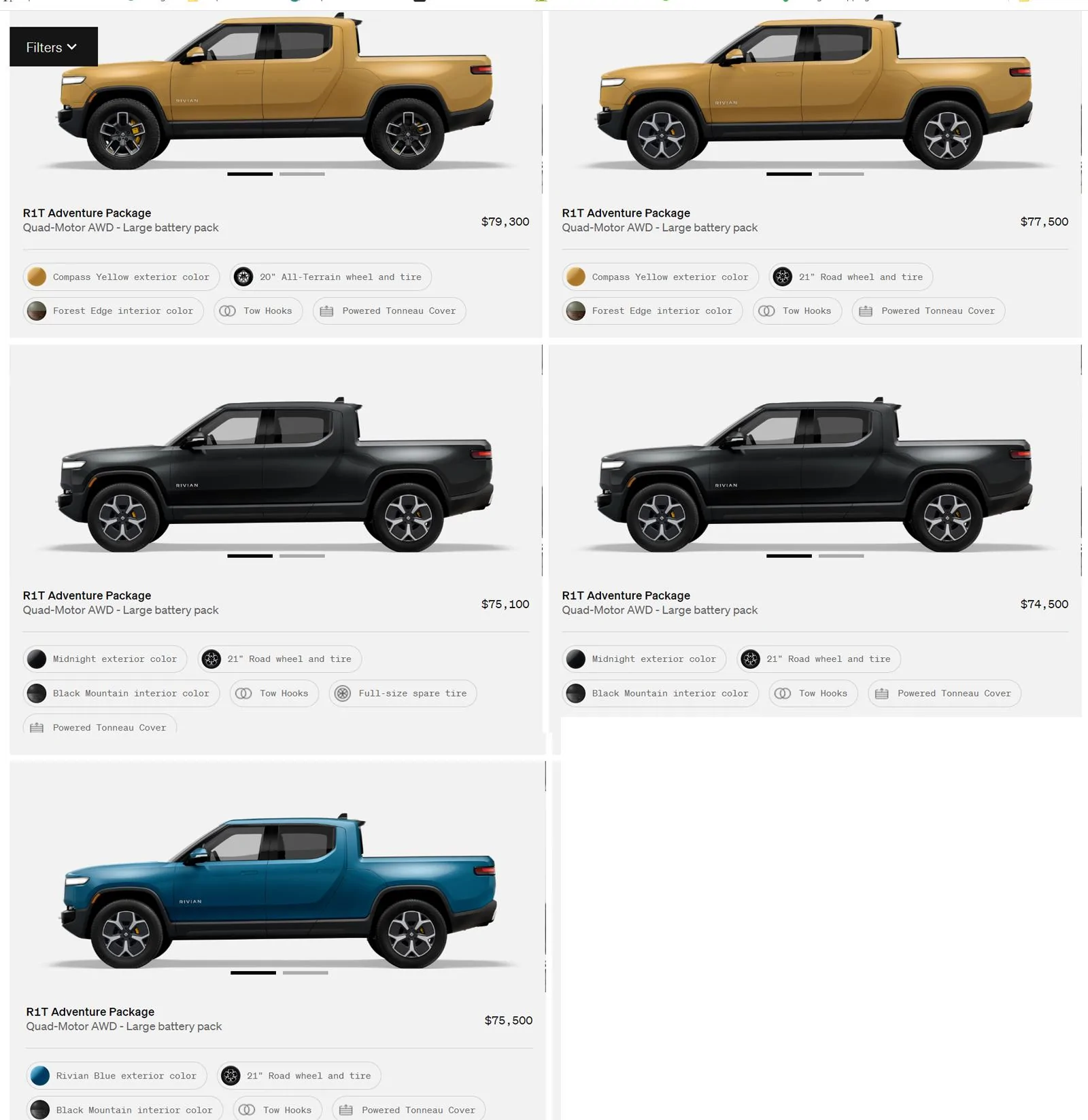 Rivian R1T R1S First look at @ “Introducing the R1 Shop” -- Rivian website to shop for R1T that delivers in 6-8 weeks Shop Screen Gra