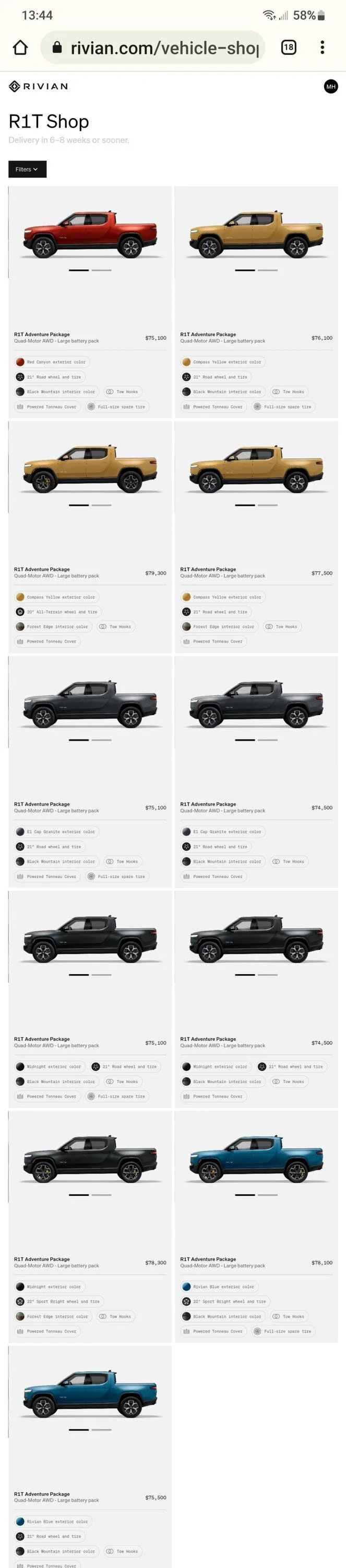Rivian R1T R1S First look at @ “Introducing the R1 Shop” -- Rivian website to shop for R1T that delivers in 6-8 weeks Screenshot_20220710-134451_Chrom