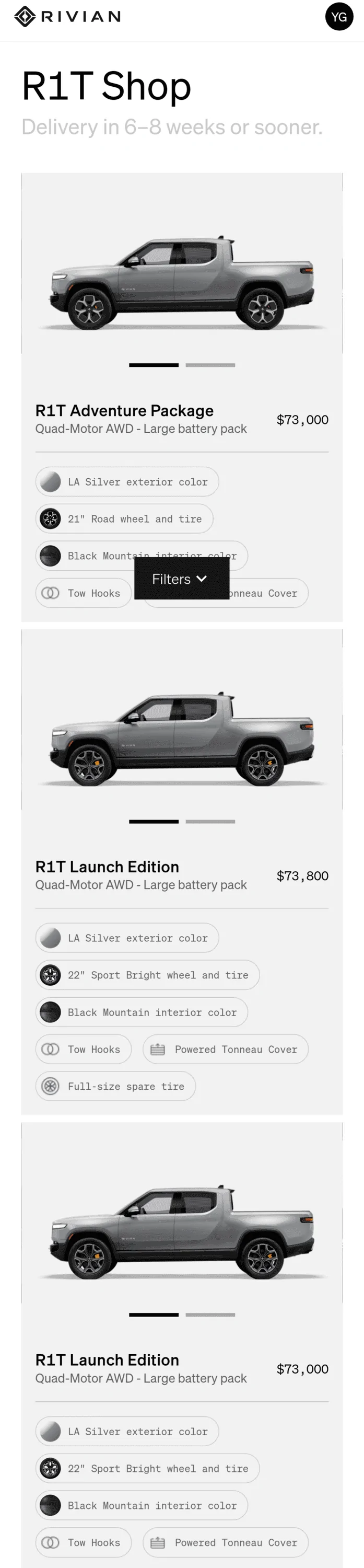 Rivian R1T R1S First look at @ “Introducing the R1 Shop” -- Rivian website to shop for R1T that delivers in 6-8 weeks chrome_screenshot_1658544093696