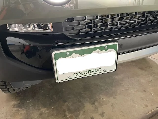Rivian R1T R1S Homemade front license plate mount for tow hook IMG_3847
