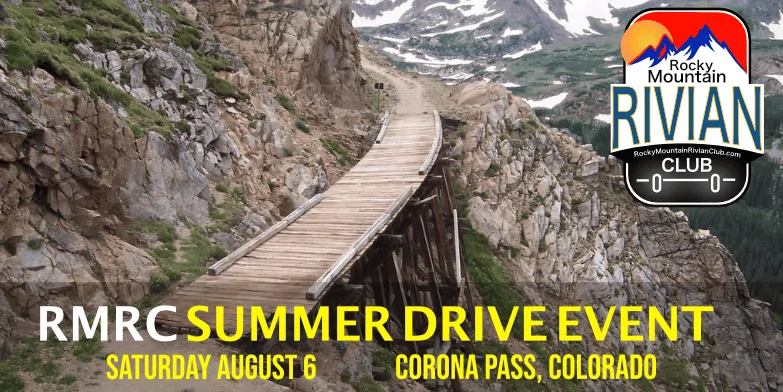 Rivian R1T R1S Rocky Mountain Rivian Club Summer Drive - Aug 6th - Corona Pass, Colorado (from Winter Park) Train Trestle - logo