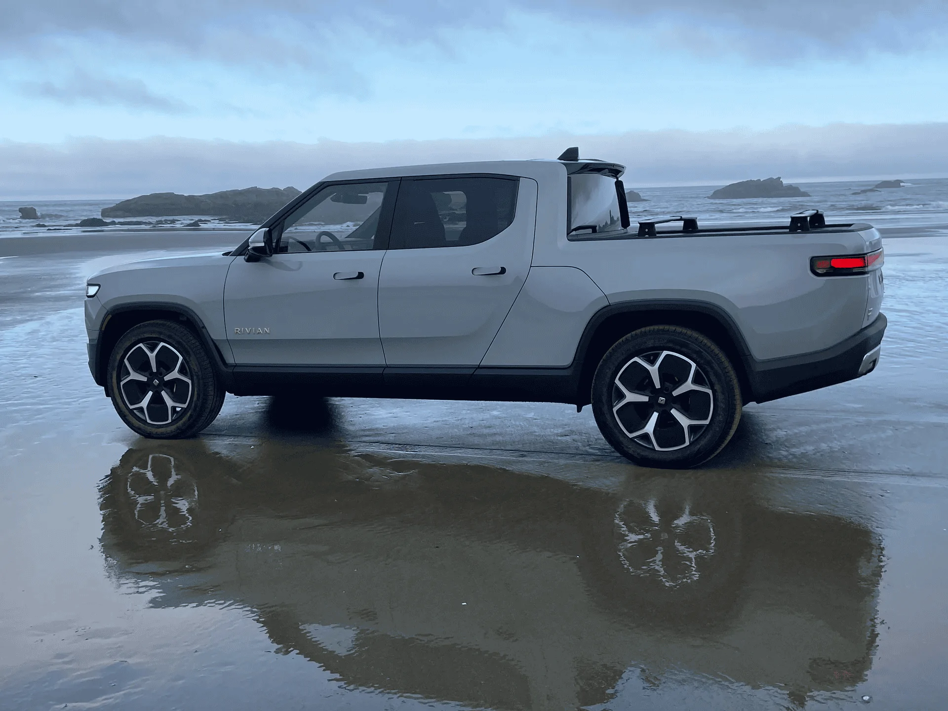 Rivian R1T R1S A little fun with drift mode at the beach 1659189492158