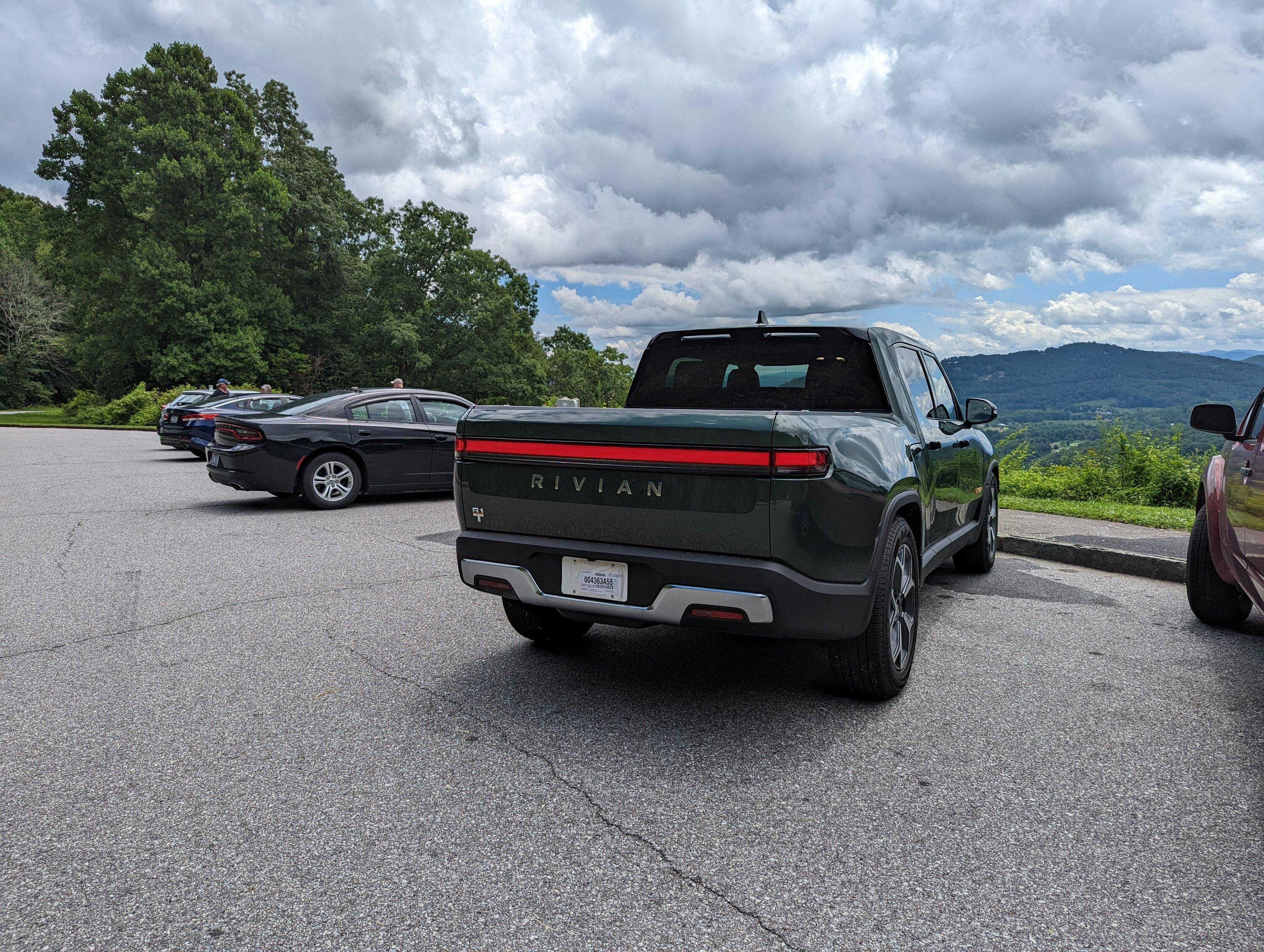 Rivian R1T R1S Green on Green on Blue 183 Mile Road Trip & Pure Driving Bliss on Blue Ridge Parkway, NC PXL_20220731_172028894