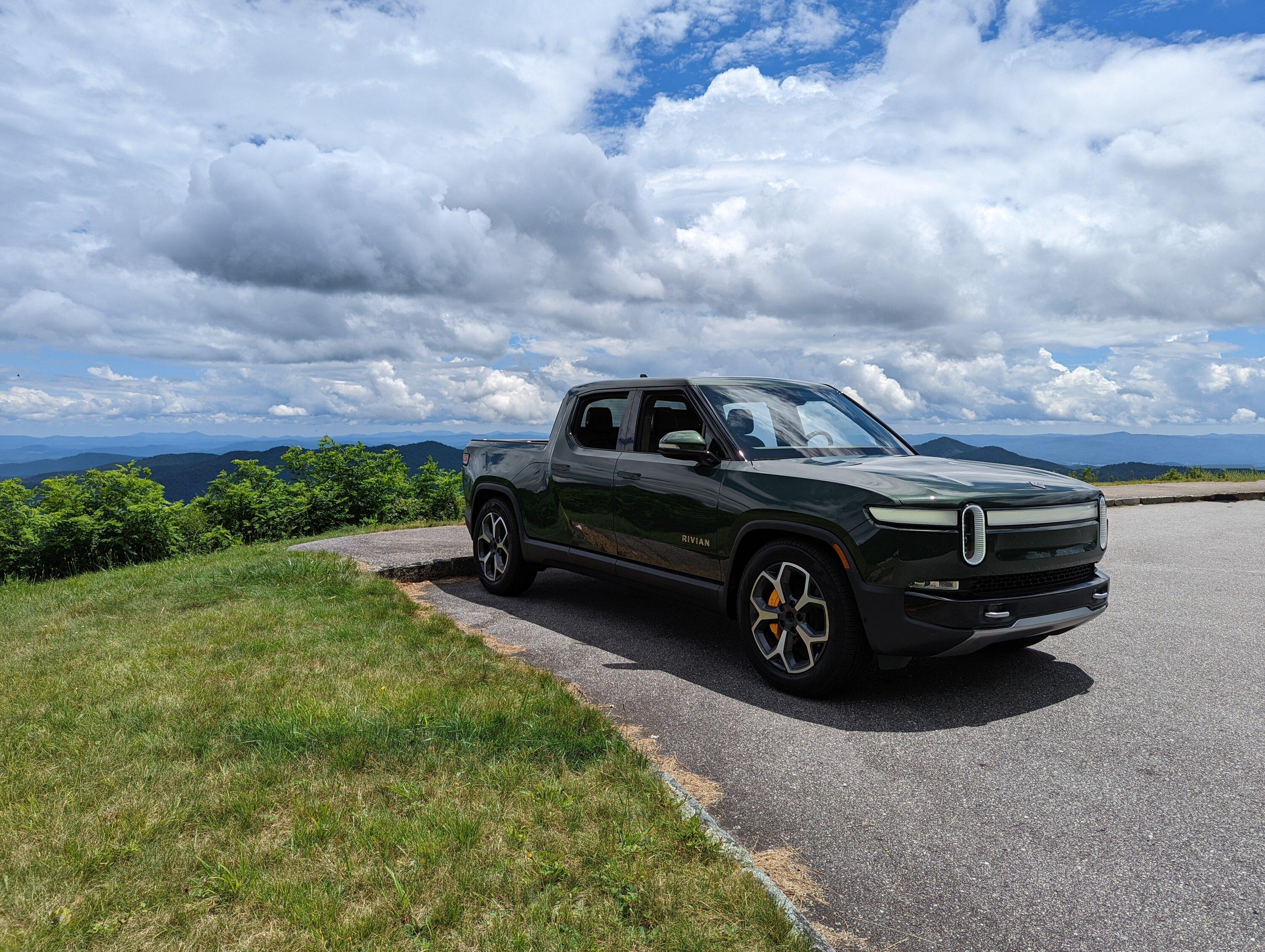 Rivian R1T R1S Green on Green on Blue 183 Mile Road Trip & Pure Driving Bliss on Blue Ridge Parkway, NC PXL_20220731_174740568~2