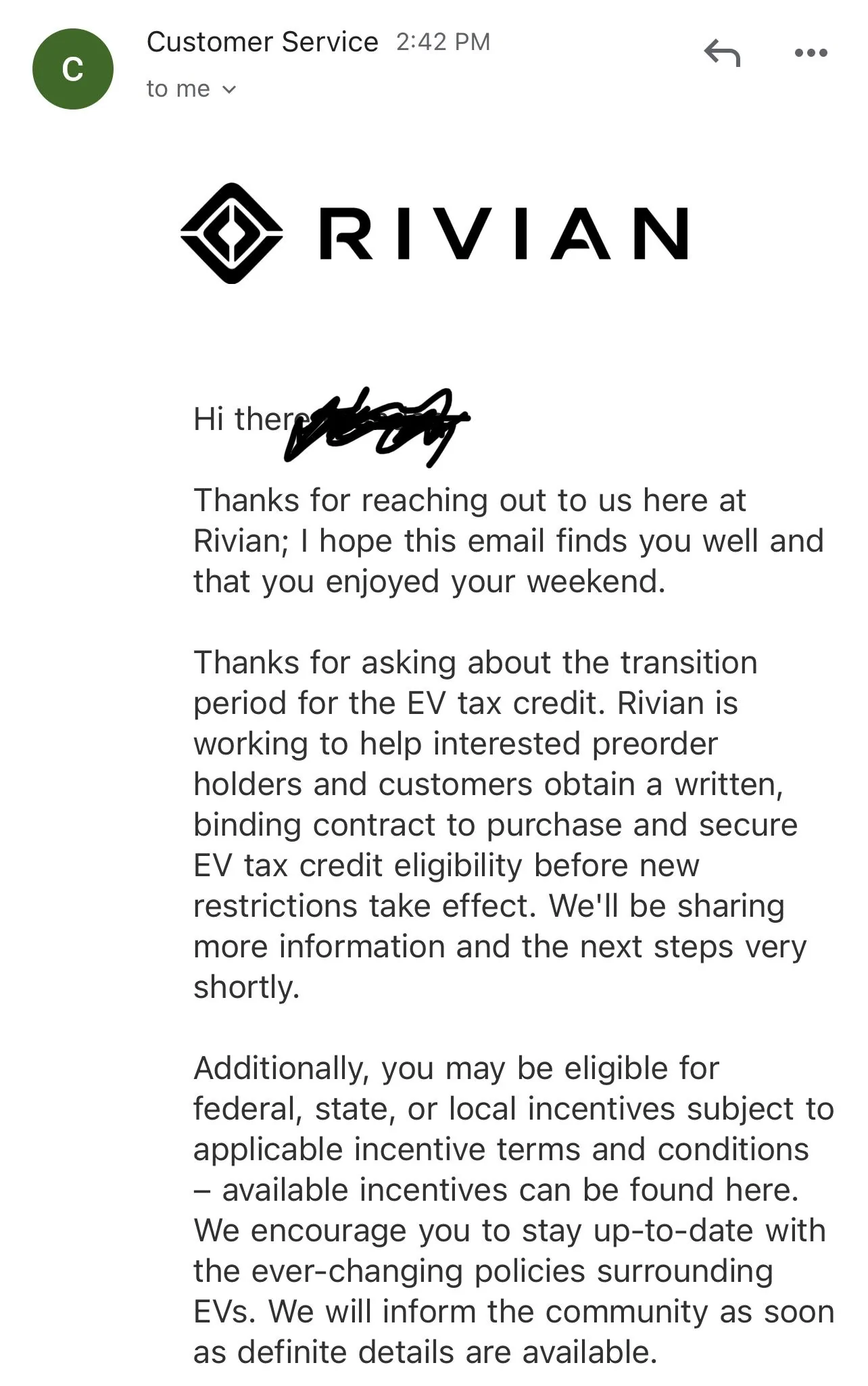 Rivian R1T R1S Rivian to offer Binding Purchase Agreements (to help obtain EV tax credit) 57104