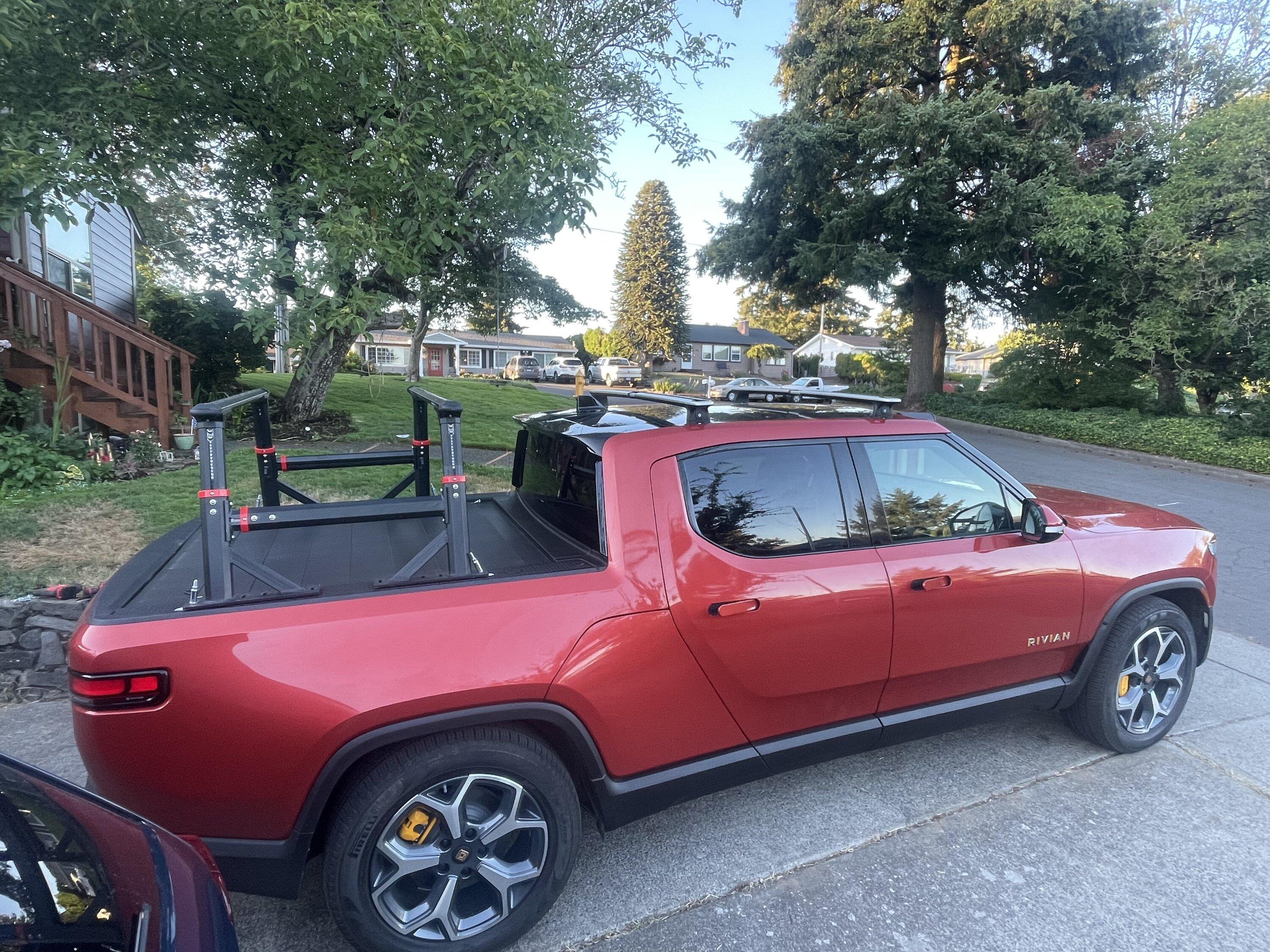Rivian R1T R1S Roof Height Bed Rack Installed A3715010-6C98-4F52-A486-BDEC32BEC451