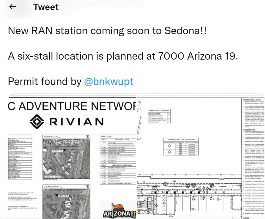 Rivian R1T R1S RAN Rivian Charging Stations Locations Map via Google Maps sedona ran