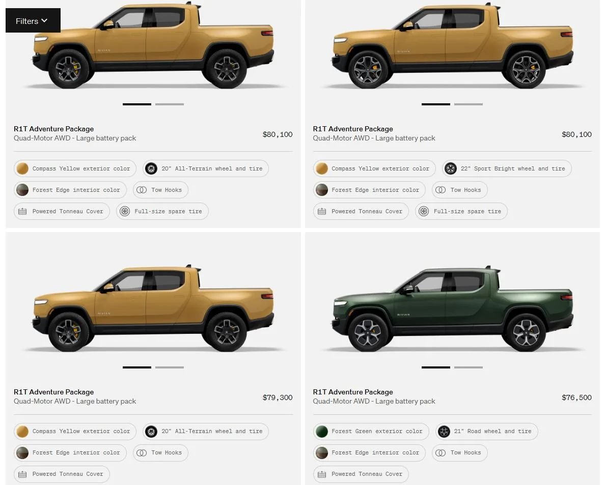 Rivian R1T R1S First look at @ “Introducing the R1 Shop” -- Rivian website to shop for R1T that delivers in 6-8 weeks Screenshot 2022-03-30 084541