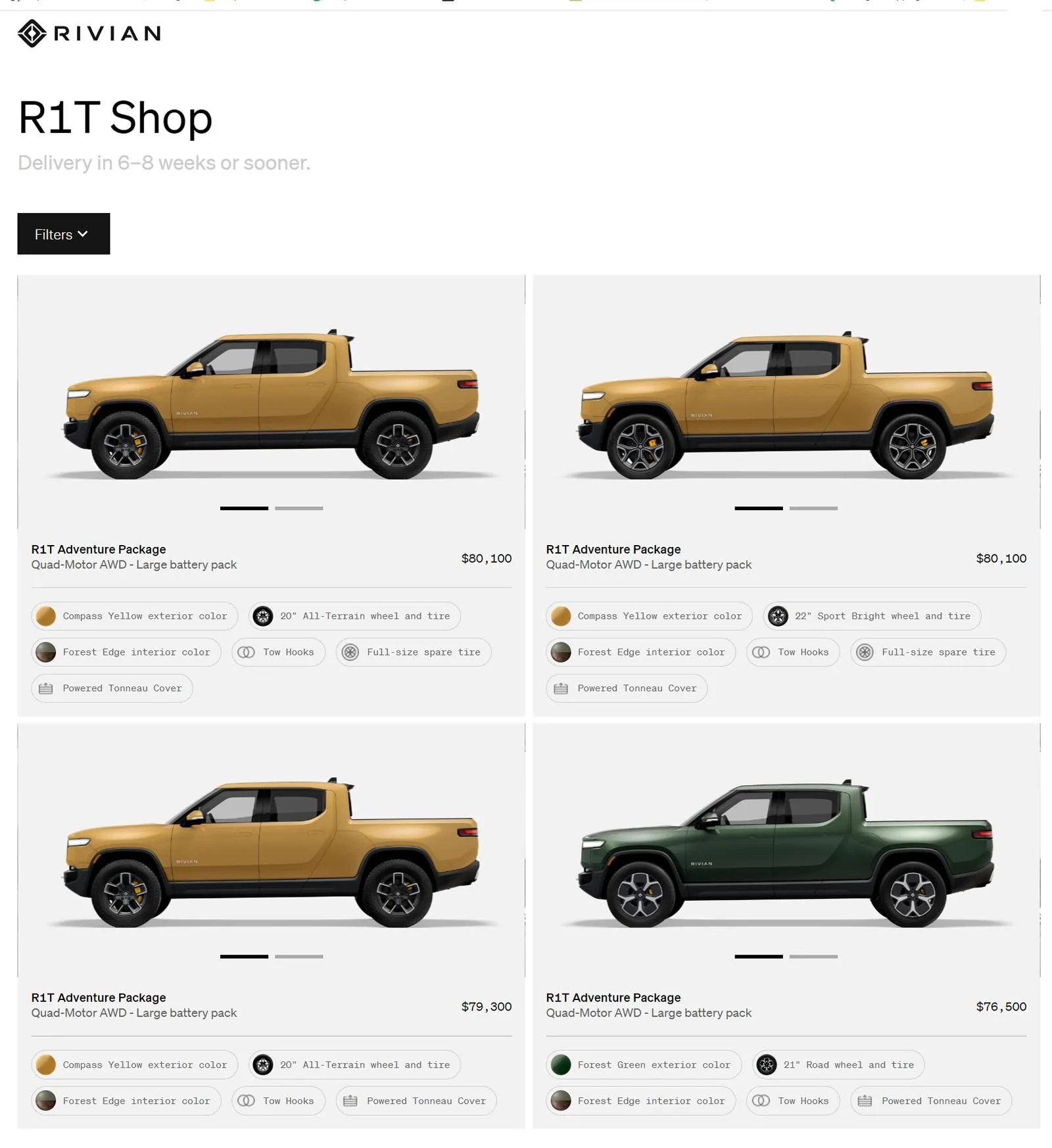 Rivian R1T R1S First look at @ “Introducing the R1 Shop” -- Rivian website to shop for R1T that delivers in 6-8 weeks Shop_1