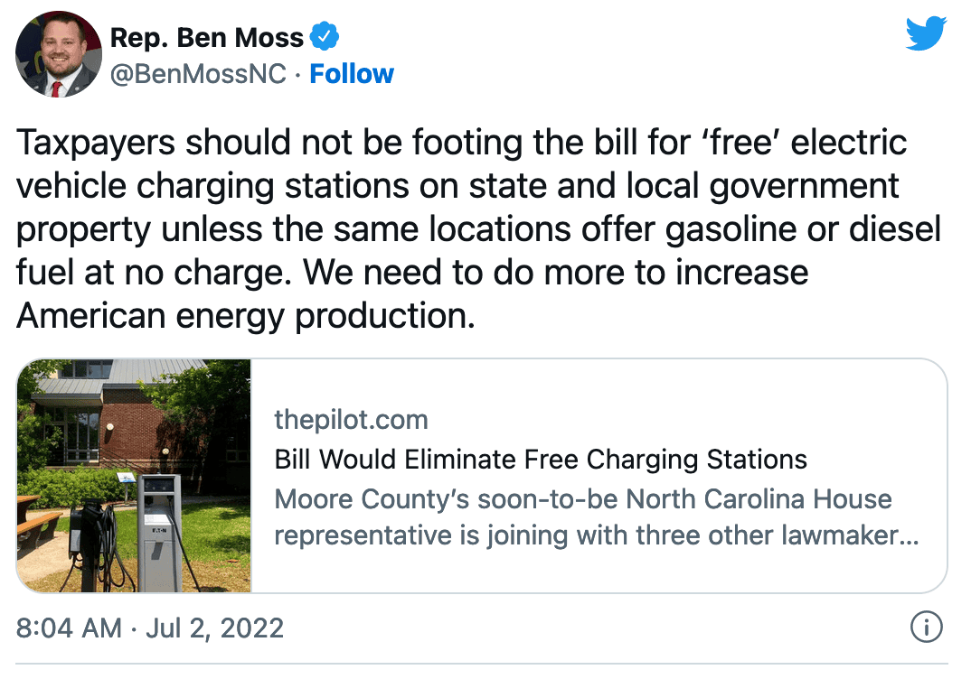 Rivian R1T R1S North Carolina Anti-EV "Equitable Free Vehicle Fuel Stations" Bill - $50k to remove EV charging stations 1660592423613