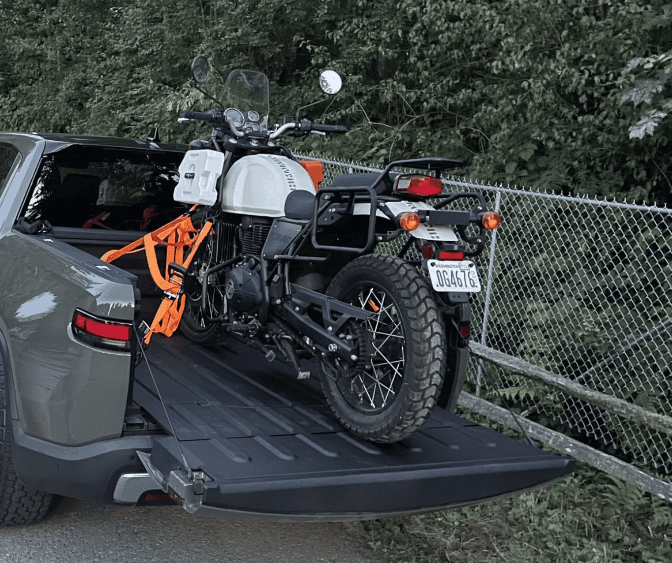 Rivian R1T R1S R1T + Royal Enfield Himalayan (Motorcycle in bed) 1660691357986