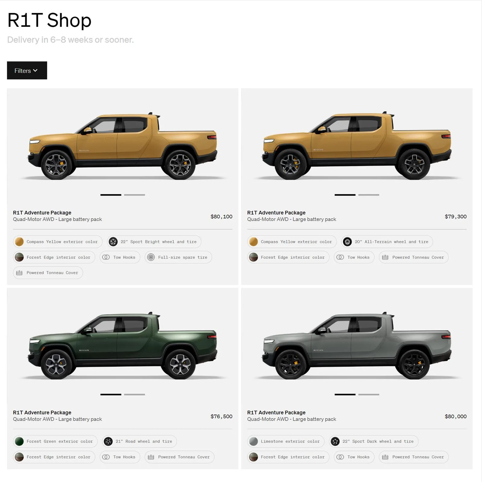 Rivian R1T R1S First look at @ “Introducing the R1 Shop” -- Rivian website to shop for R1T that delivers in 6-8 weeks Shop_1