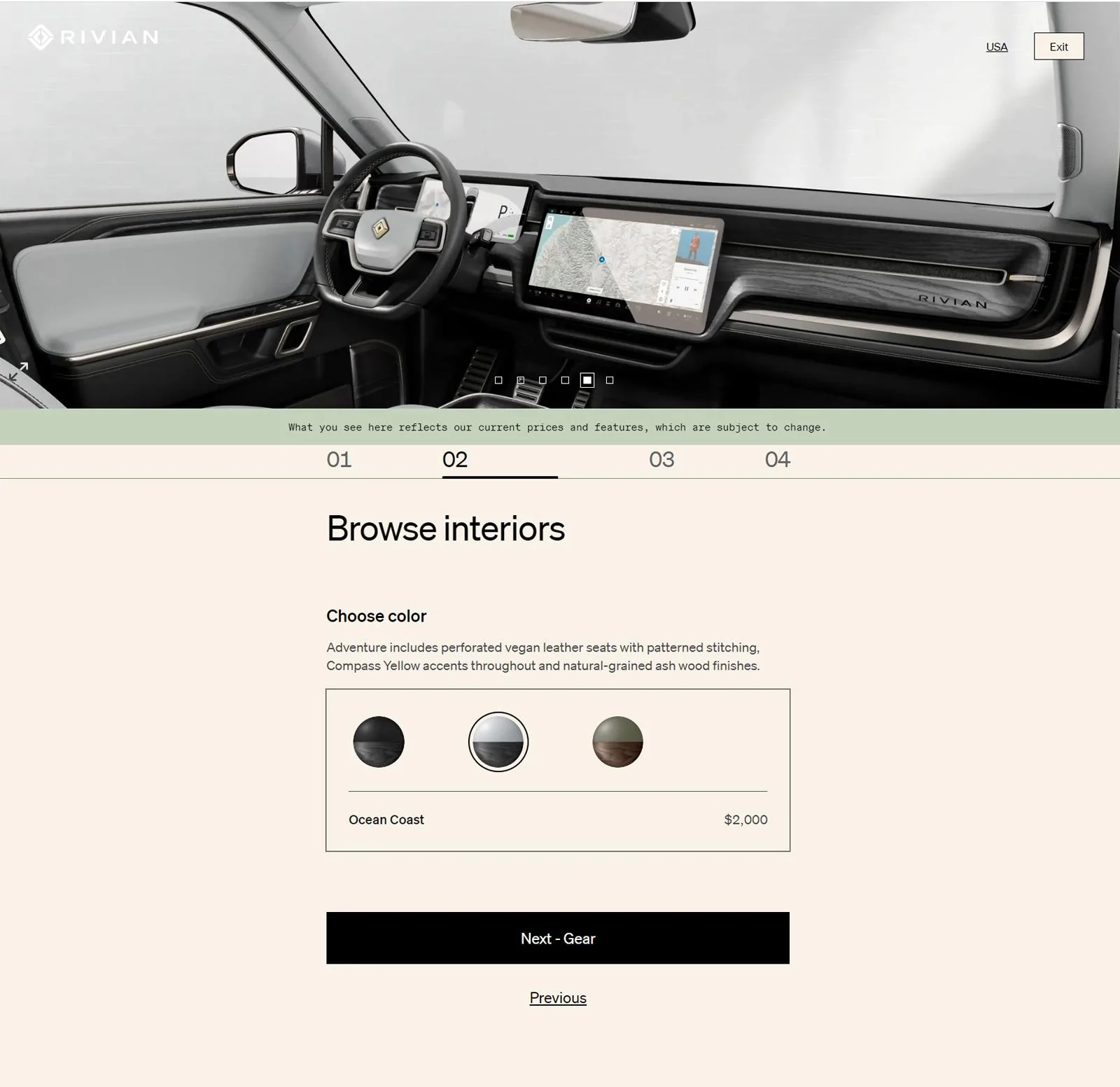 Rivian R1T R1S [Update: Official look at new OC interior w/ dark-stained ash wood] Ocean Coast with BM wood trim are shipping soon according to service center guide Configurator_1