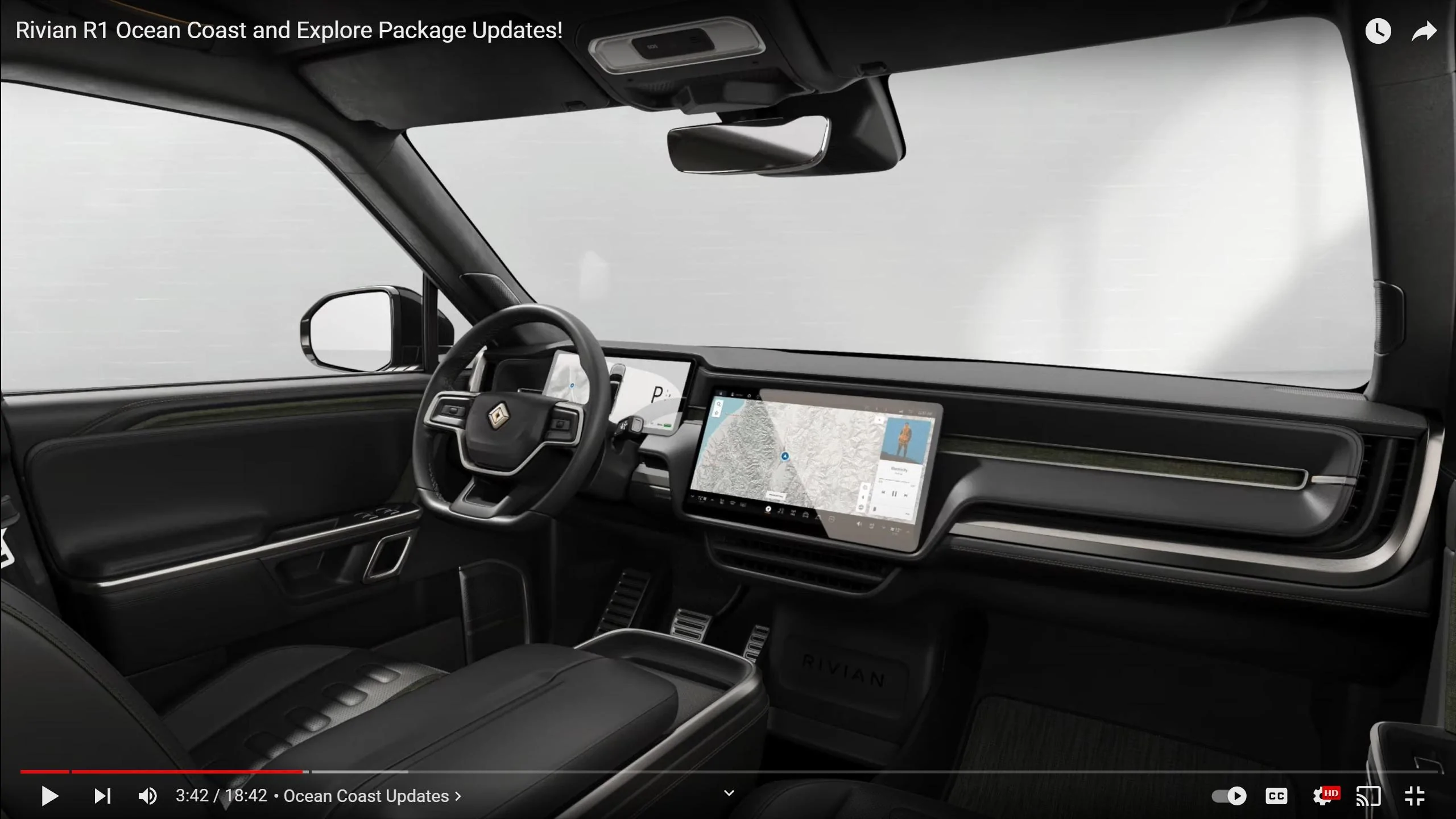 Rivian R1T R1S Email: Ocean Coast Design Update – Dark Ash Wood or Wrapped Vegan Leather Wrapped Black Dash