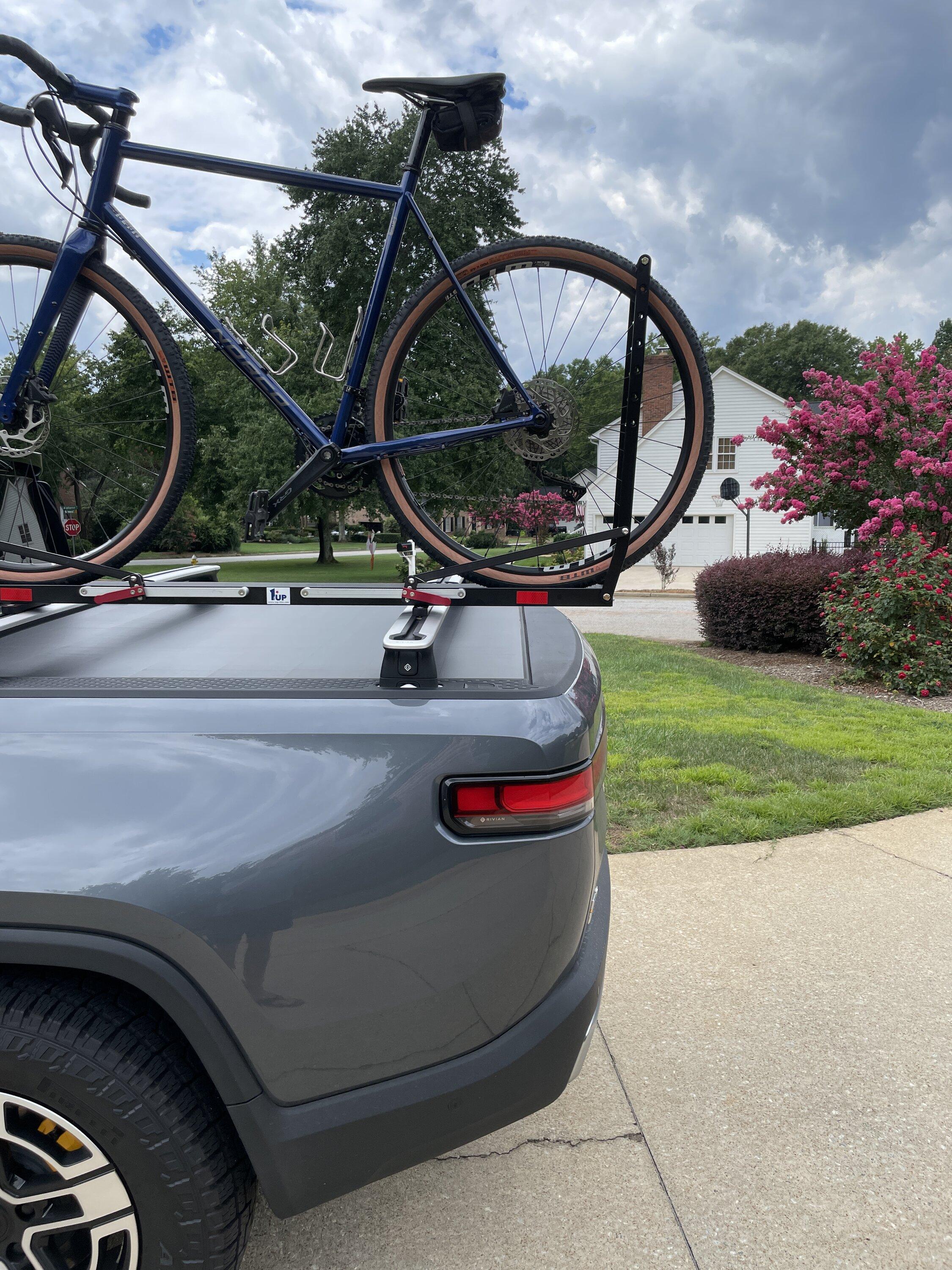 Rivian R1T R1S 1up rack fitment on bed crossbars 7591F2DF-CBF5-4CB7-AE5C-6E707FE5C59C