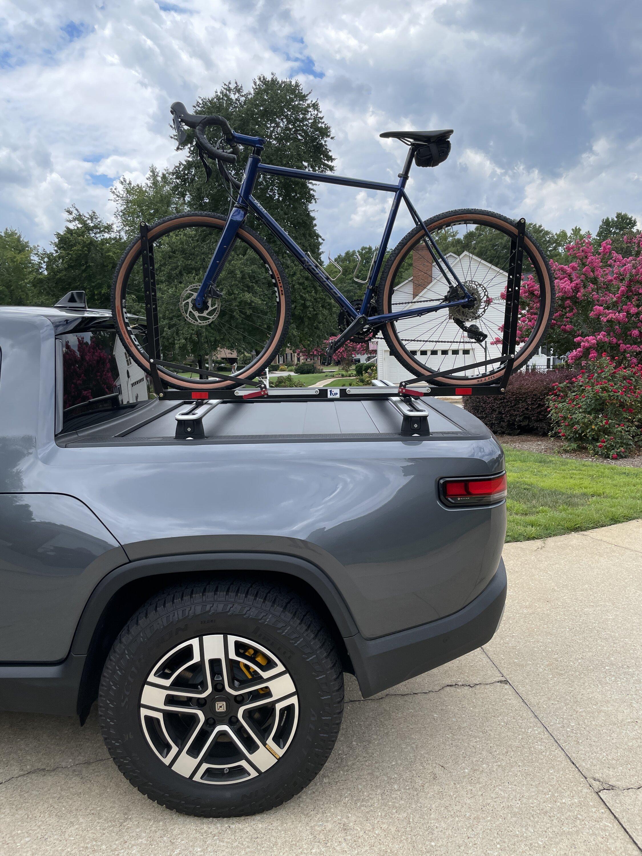 Rivian R1T R1S 1up rack fitment on bed crossbars 8018451F-D9FA-4ACF-BCF7-E4A1BA61B8D9