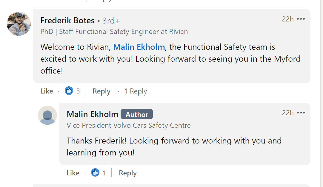 Rivian R1T R1S Malin Ekholm, VP of Volvo Cars Safety Centre is Joining Rivian Screenshot 2022-08-23 115514