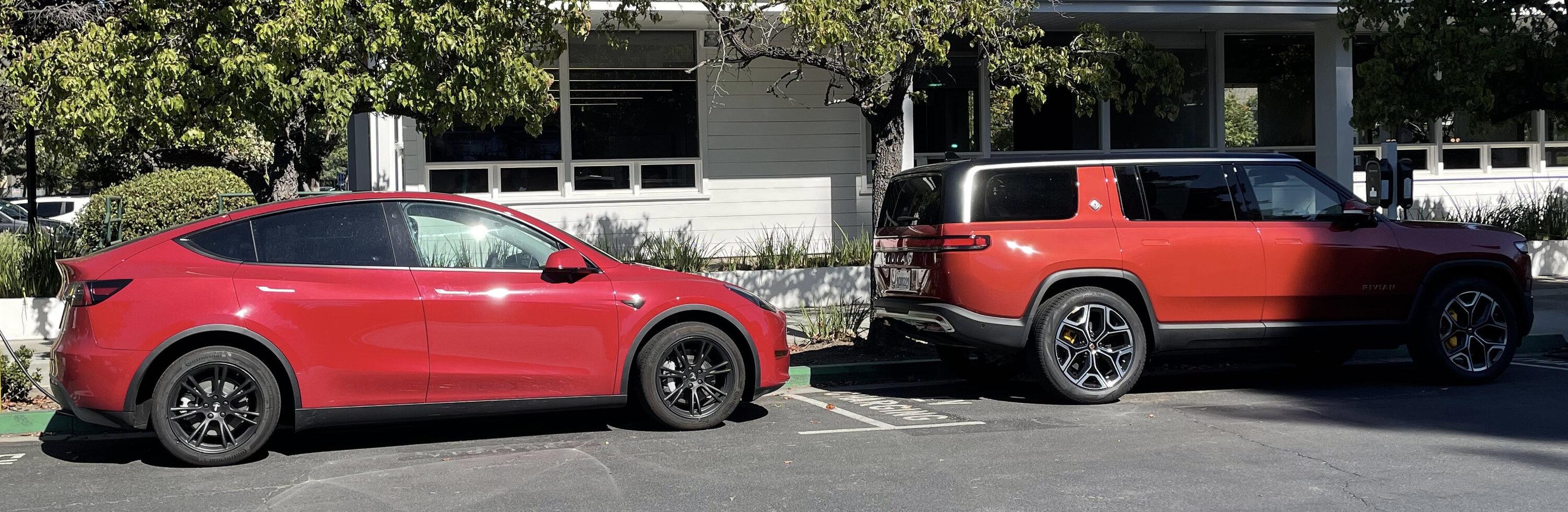 Rivian R1T R1S RED CANYON Rivian Photos Rivian Red vs Tesla Red