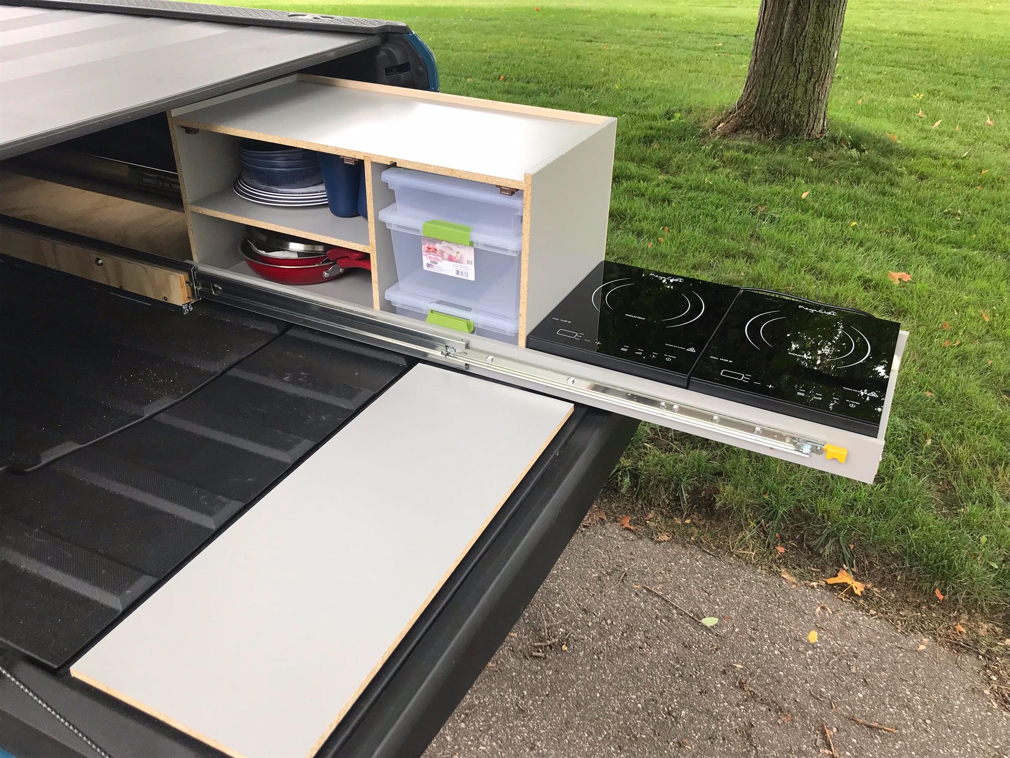 Rivian R1T R1S Our home made design for a slide out camp kitchen image4