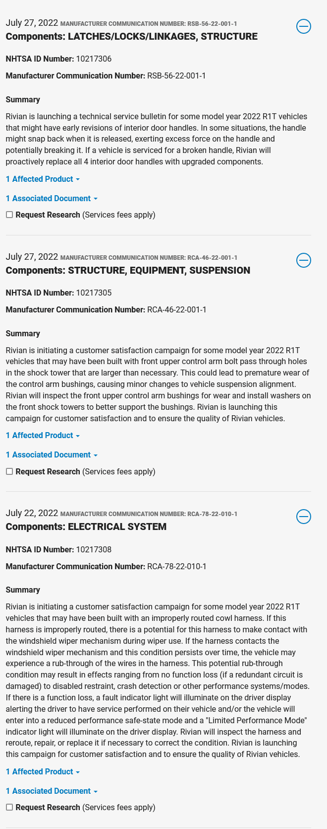 Rivian R1T R1S NHTSA now has a R1T & R1S for their Database 1661798008971