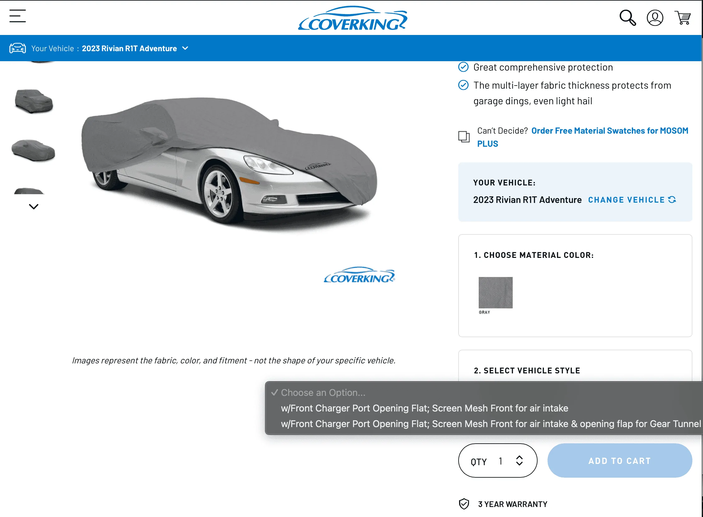 Rivian R1T R1S Recommend a car cover Screen Shot 2022-08-29 at 2.52.43 PM