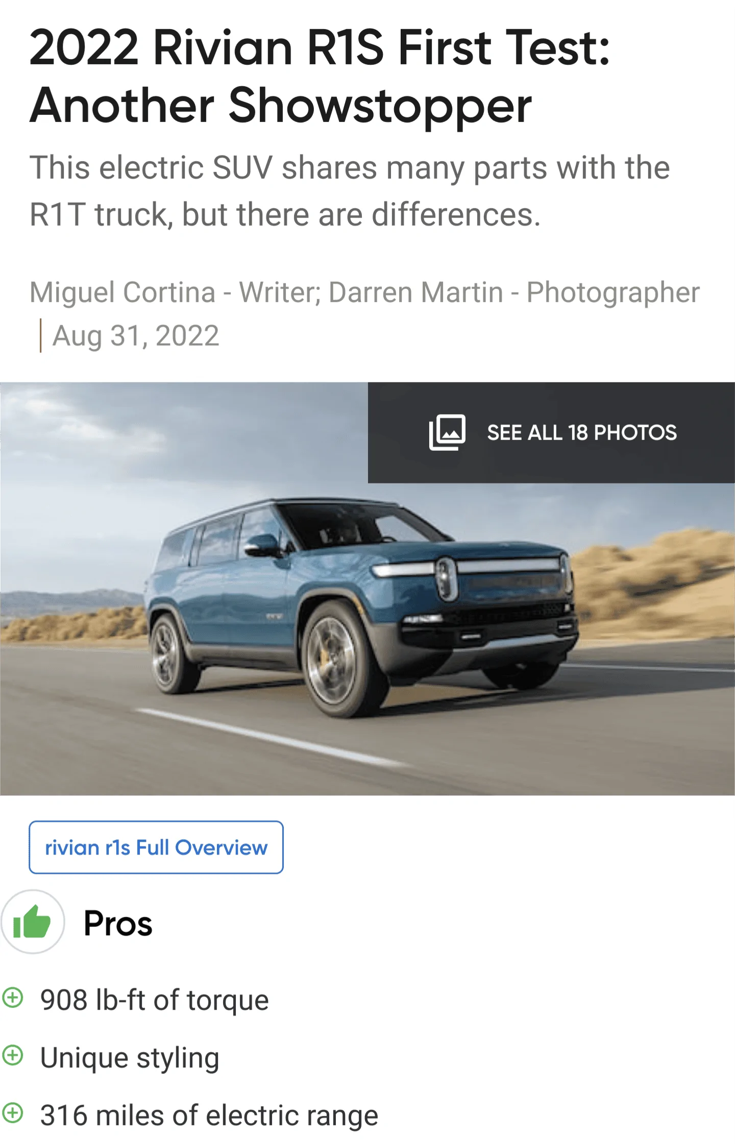 Rivian R1T R1S Motortrend R1S First Test Review: Another Showstopper Screenshot_20220831-161543
