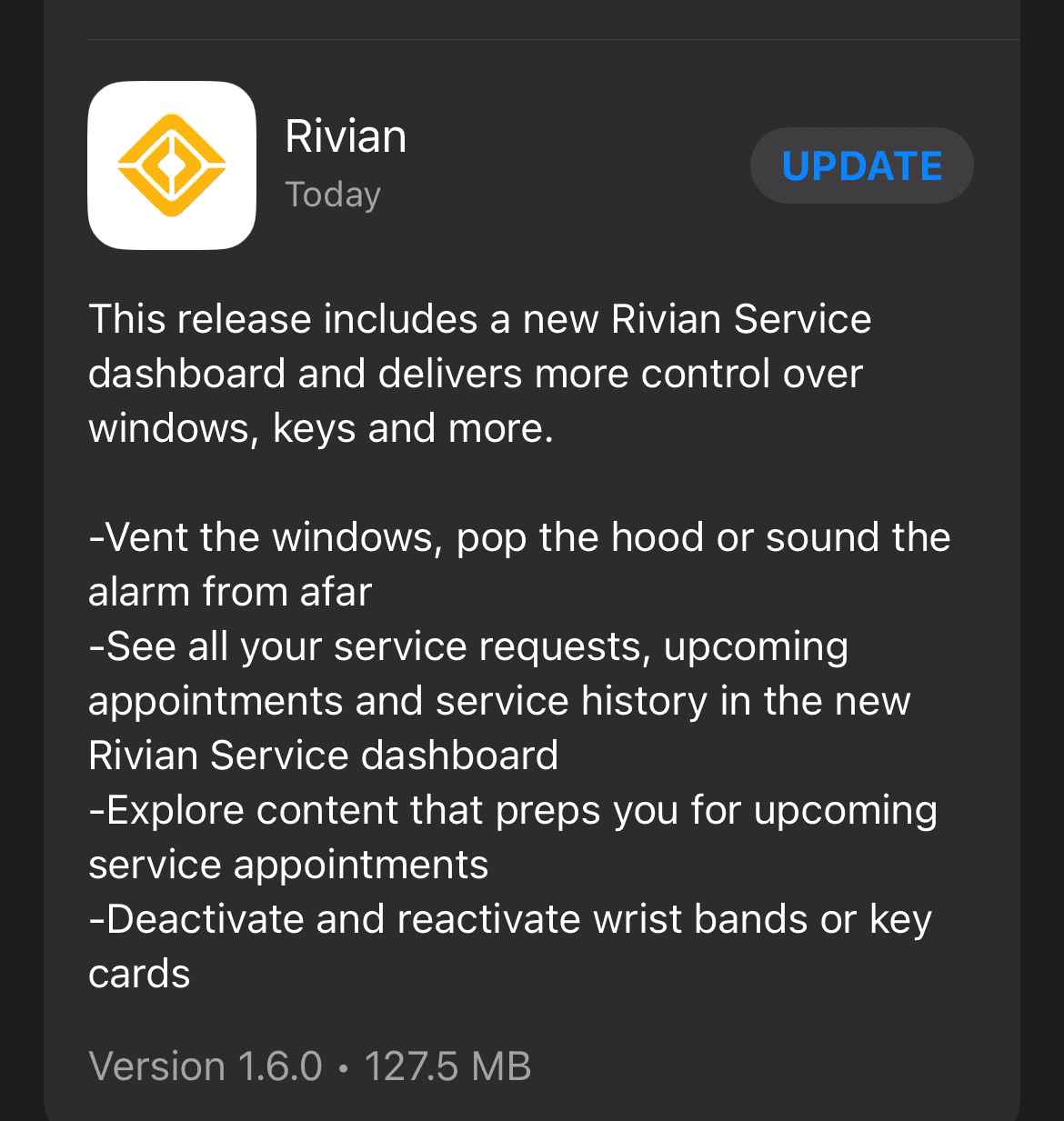 Rivian R1T R1S App 1.6.0 released 1662079131501