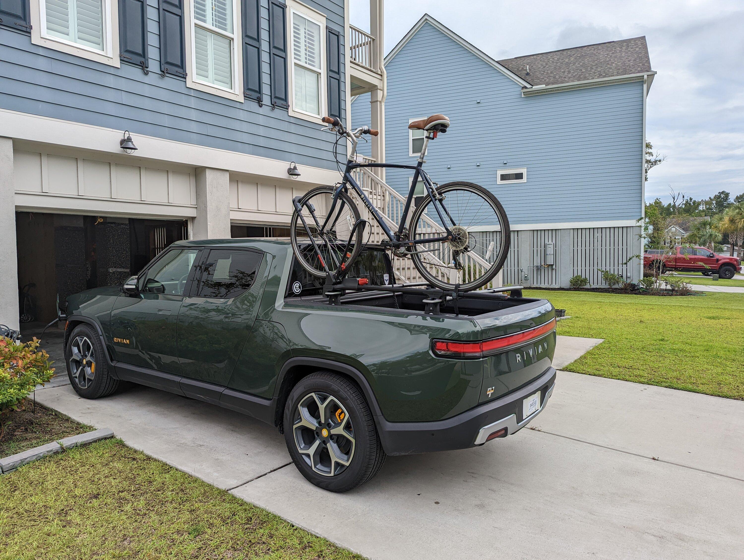 Rivian R1T R1S Bed mounted vs hitch mounted bike rack? PXL_20220902_194848329