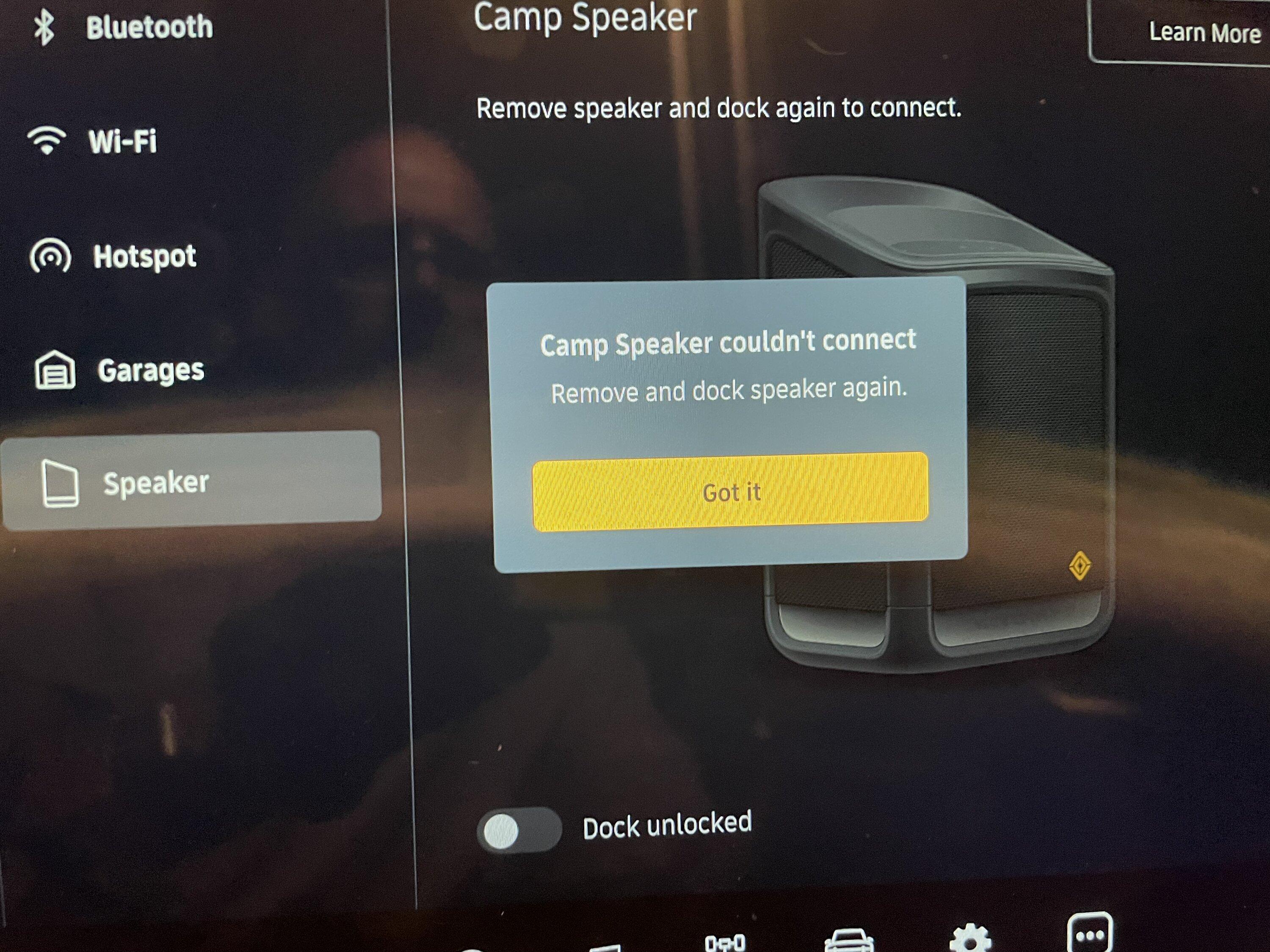 Rivian R1T R1S Camp Speaker not Charging 744A13B9-32C9-466F-BA10-EA525E5CBA63