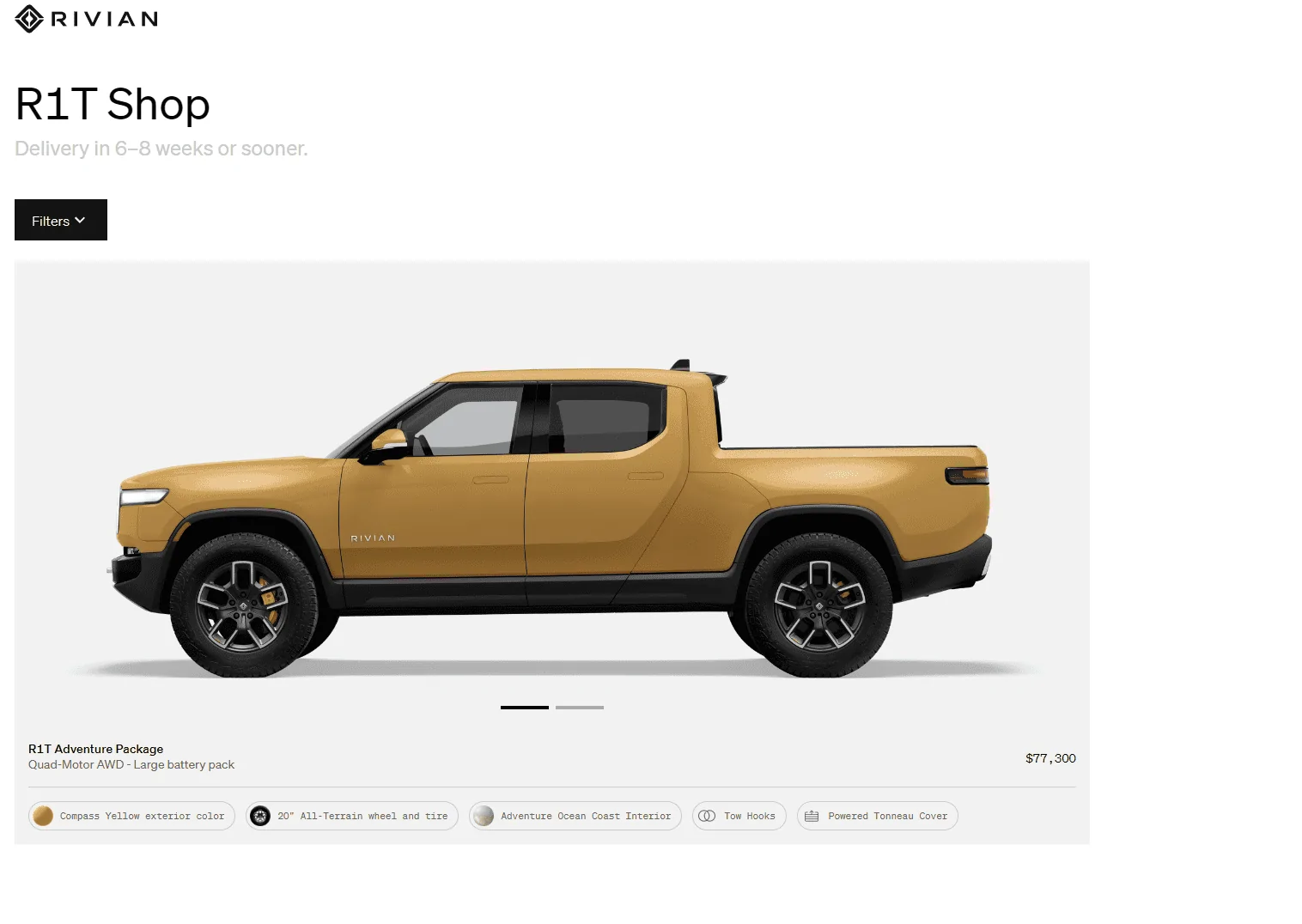 Rivian R1T R1S First look at @ “Introducing the R1 Shop” -- Rivian website to shop for R1T that delivers in 6-8 weeks Screenshot 2022-09-06 121257