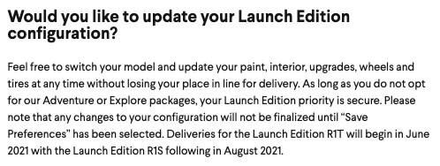 Rivian R1T R1S Has anyone changed their Launch edition build? Screen Shot 2021-02-24 at 8.49.07 PM