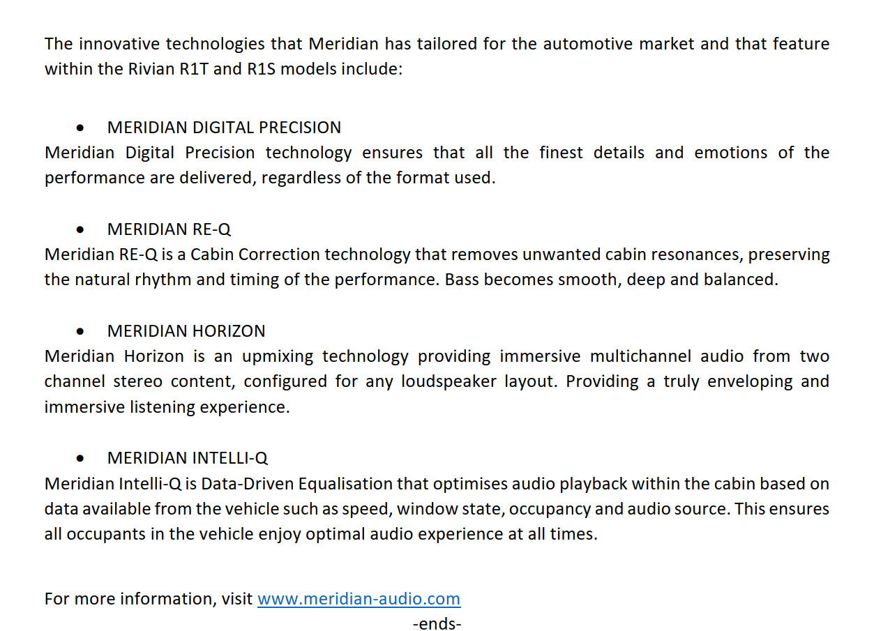 Rivian R1T R1S Official Meridian - Rivian Announcement 1614663700267