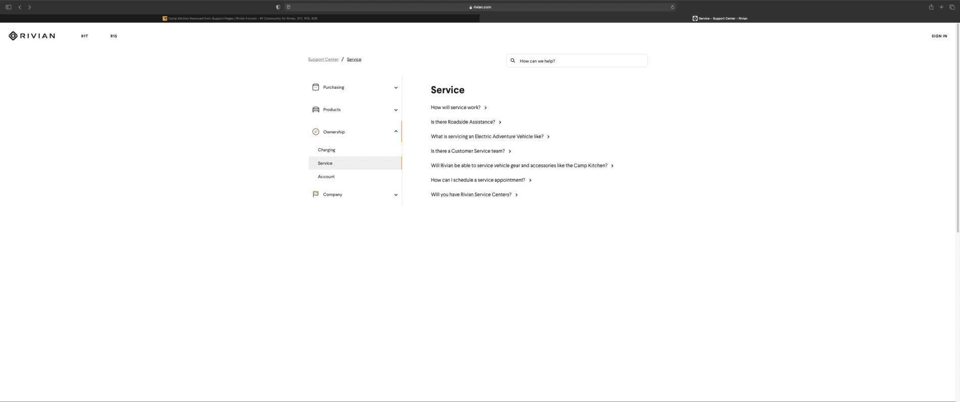 Rivian R1T R1S Camp Kitchen Removed from Support Pages Screen Shot 2021-03-03 at 12.21.31 PM