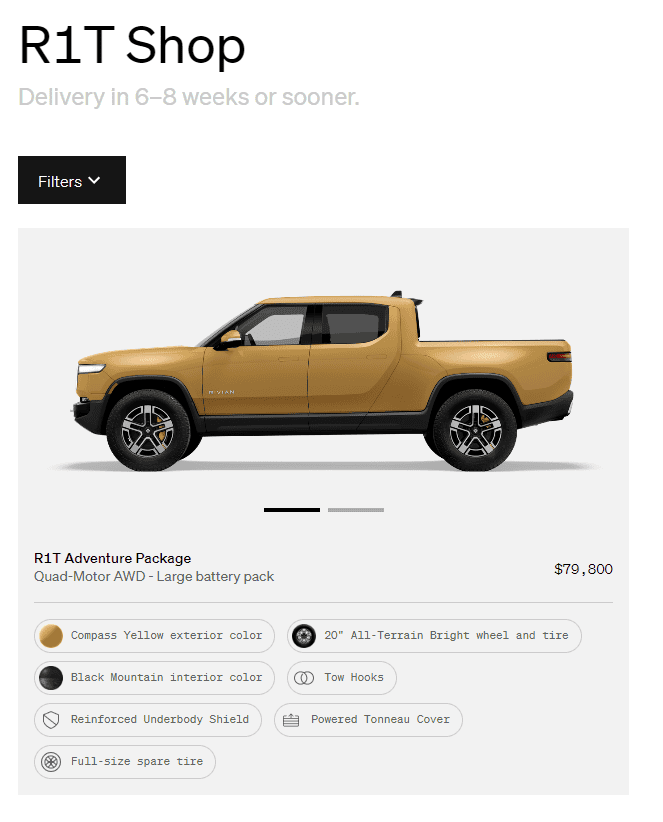 Rivian R1T R1S First look at @ “Introducing the R1 Shop” -- Rivian website to shop for R1T that delivers in 6-8 weeks 1662766145910