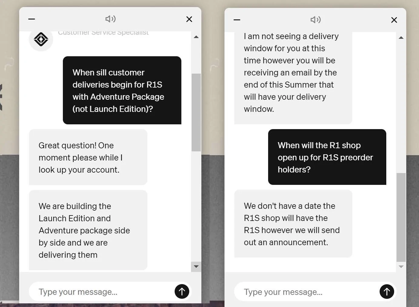 Rivian R1T R1S Any R1S pre-orders hear from guides recently? Rivian chat2