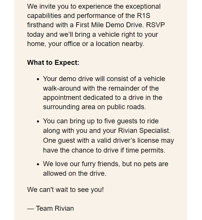 Rivian R1T R1S Received R1s First Mile Drive invite 1663953913605