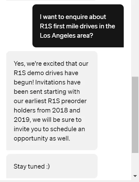 Rivian R1T R1S Received R1s First Mile Drive invite 1663960194390