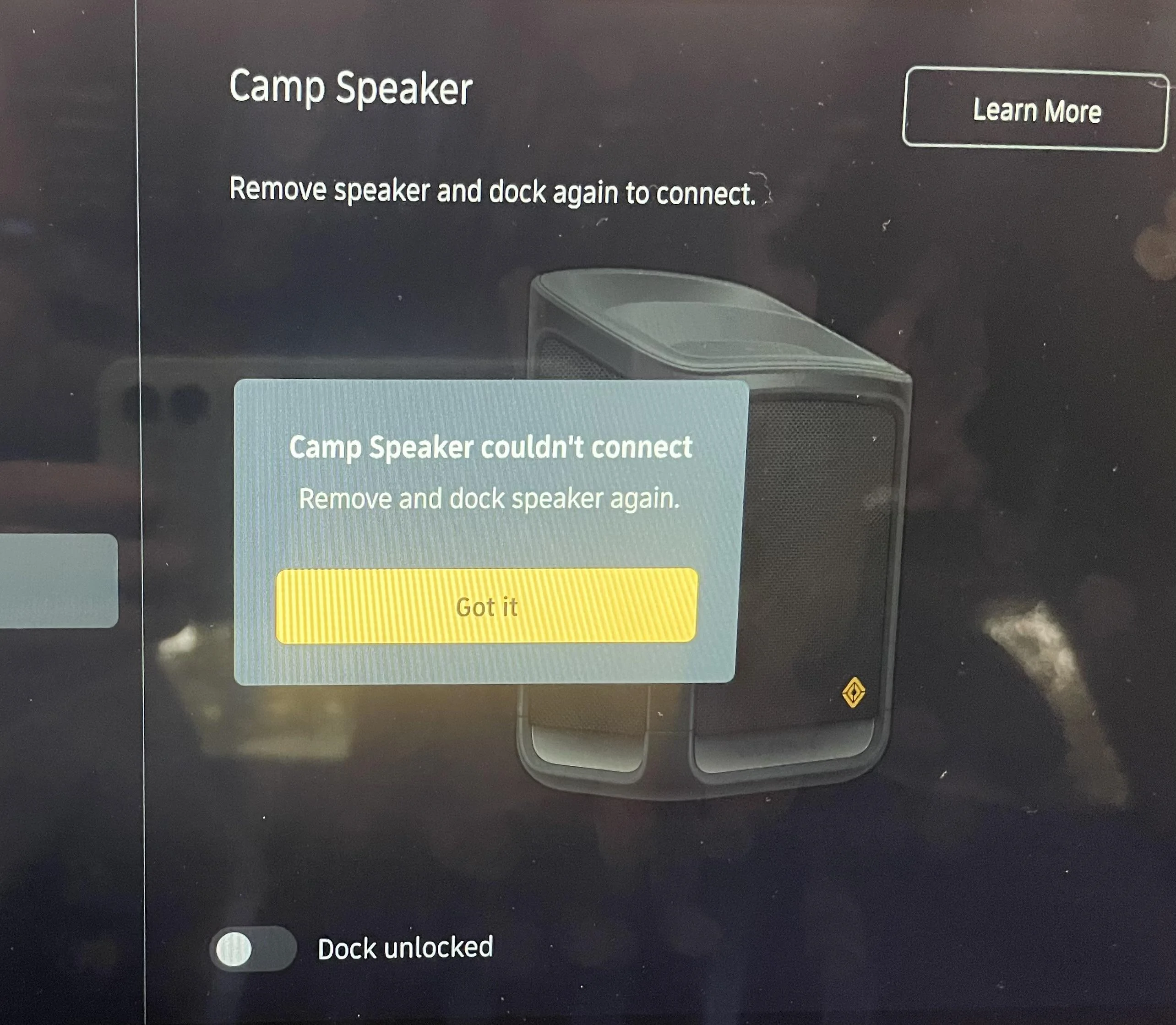 Rivian R1T R1S Camp speaker Immediately Disconnects and Powers Down 1664511806694