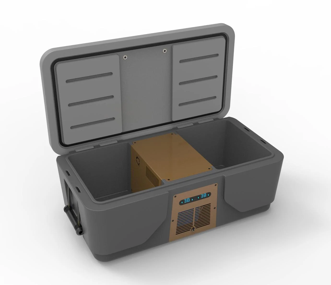 Rivian R1T R1S Powered 40 qt Frunk Cooler and 12 gal Water Tank w/ washdown sprayer concept (by @BoxGods) cool-26