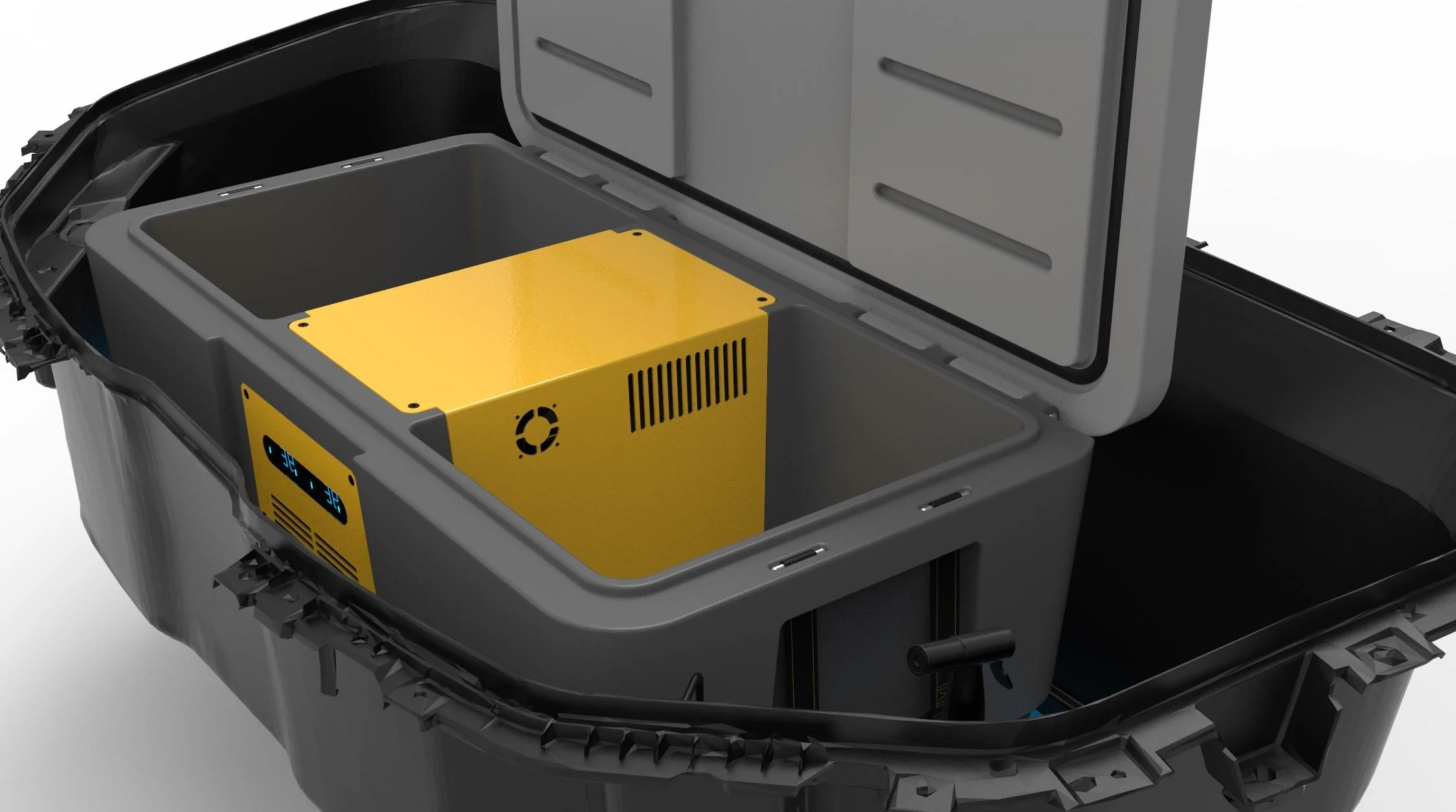 Rivian R1T R1S Powered 40 qt Frunk Cooler and 12 gal Water Tank w/ washdown sprayer concept (by @BoxGods) tank-10